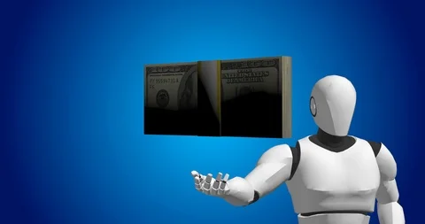 Robot with dollar stacks artificial intelligence Stock Footage 106645376