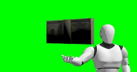 Robot with dollar stacks artificial intelligence Stock Footage 106645462