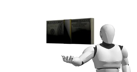 Robot with dollar stacks artificial intelligence Stock Footage 106645557