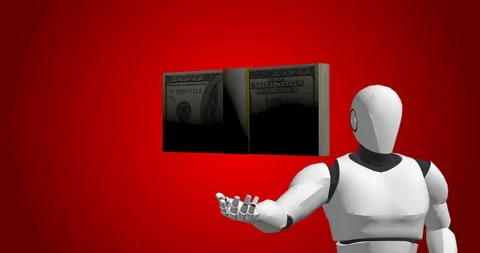 Robot with dollar stacks artificial intelligence Stock Footage 106645563