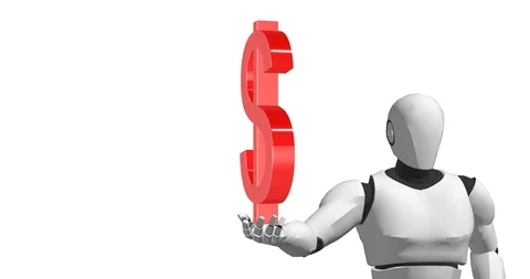 Robot with dollar symbol artificial intelligence Video stock 106640129