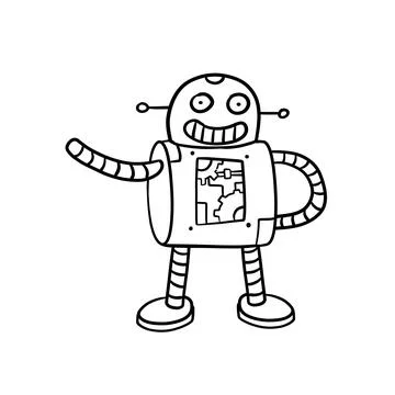 Robot. Doodle character. Metal computer man. Funny children drawing Stock Illustration