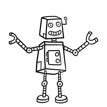 Robot. Doodle character. Metal computer man. Funny children drawing 스톡 일러스트