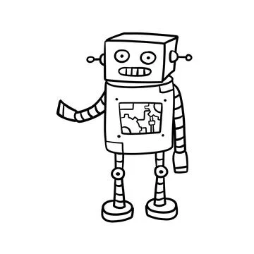 Robot. Doodle character. Metal computer man isolated on white Illustrazione stock