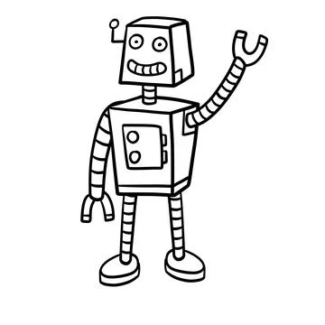 Robot. Doodle character. Metal computer man. 스톡 일러스트