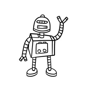Robot. Doodle character. Metal computer man. Funny children drawing Stock Illustration