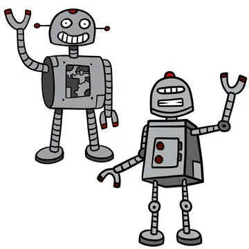 Robot. Doodle character. Metal computer man. Stock Illustration