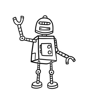 Robot. Doodle character. Metal computer man. Stock Illustration