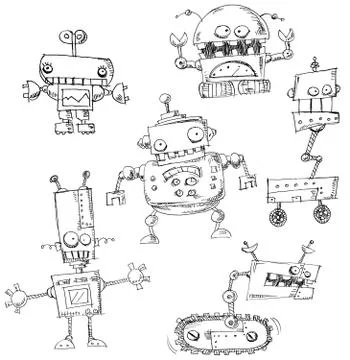 Robot doodles isolated Stock Illustration