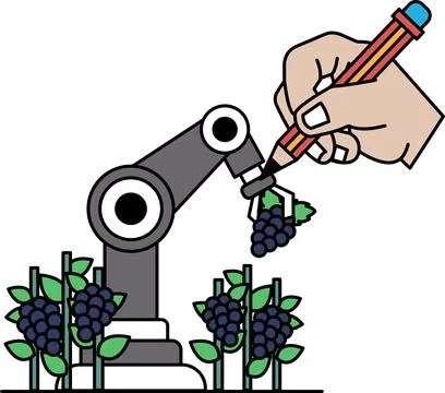 A robot is drawing a picture of a hand Stock Illustration