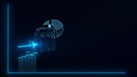 The robot draws a graph of the growth and progress of cryptocurrency, business. Stock Footage 155446255