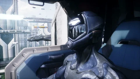 Robot driver in futuristic space ship. Future concept. Realistic 4k animation. Vídeos de archivo 244707313