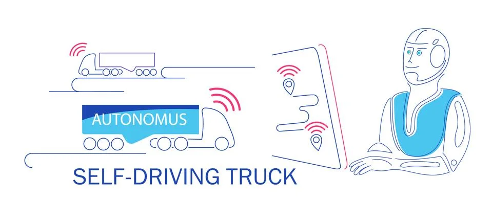 Robot drives self propelled Autonomous truck. Innovation transportation Stock Illustration