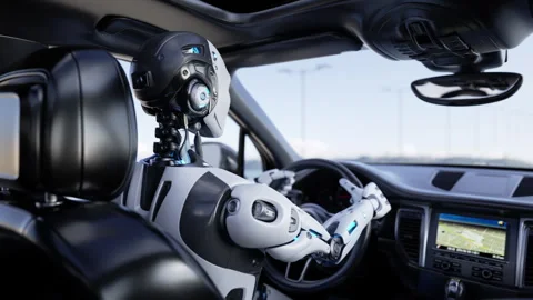 Robot driving a car Stock Video Pond5