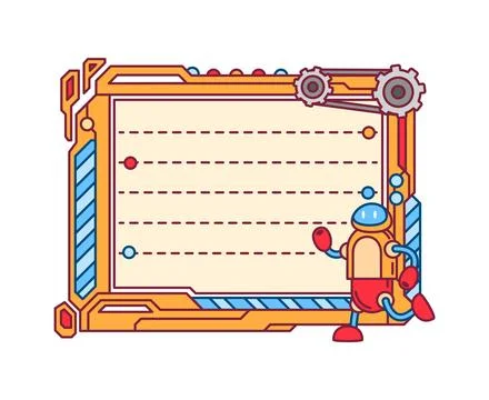 Robot droid kids memo note, message sticker frame Stock Illustration