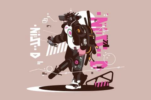 Robot drone mercenary mechanized and automated Stock Illustration