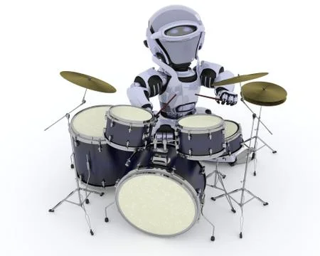 Robot with Drum Kit Stock Illustration