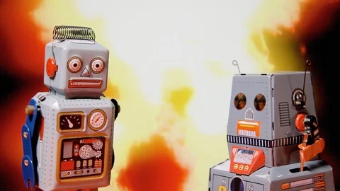 Robot duo explosion still 스톡 동영상 90340452