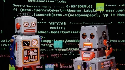 Robot duo source code big glitch Video stock 90346157