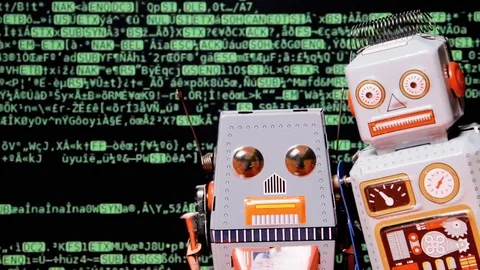 Robot duo source code encrypted copyspace Video stock 90347668