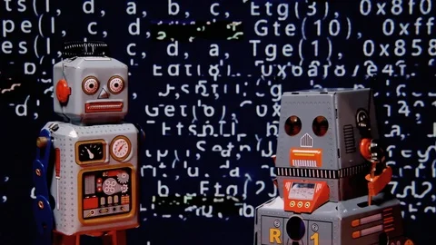 Robot duo source code scroll scrambled Stock Footage 90350071