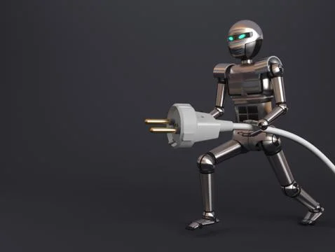 Robot with electric plug wire background clipart Stock Illustration