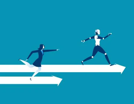 Robot employee competition win a human worker. Concept robot business illustr Stock Illustration