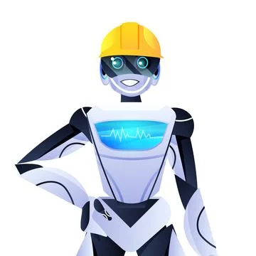Robot engineer in helmet modern robotic character artificial intelligence Stockillustratie