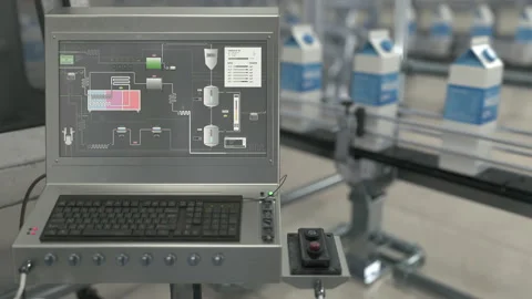 Robot equipment controlling the production process at the manufacturing facility Stock Footage 190532017