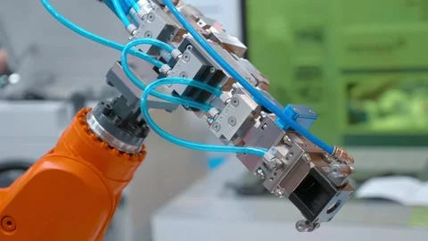 A robot with a equipment for cutting and welding metal with a laser ray 库存影片 333324843