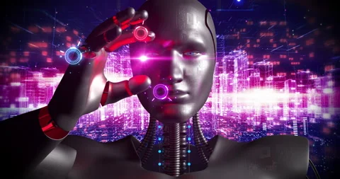 Robot Equipped With Deep Learning Algorithms Analyzing Smart City. Stock Footage 260731934