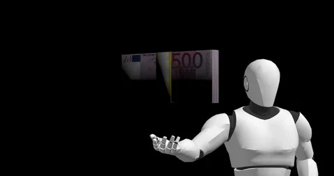 Robot with euro stacks artificial intelligence Stock Footage 106640926
