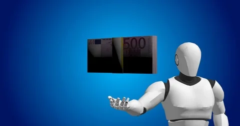 Robot with euro stacks artificial intelligence Stock Footage 106641214