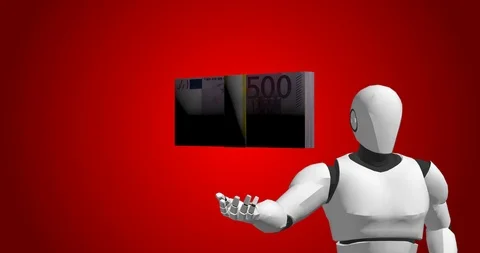 Robot with euro stacks artificial intelligence Stock Footage 106641328