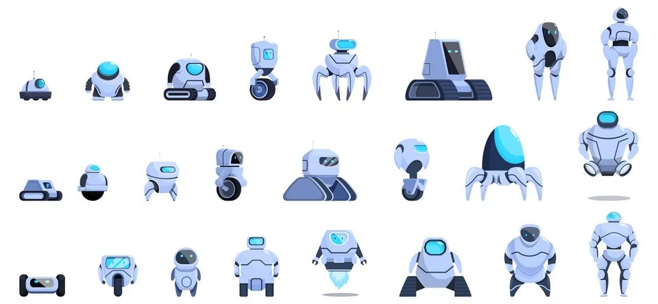 Robot evolution icons set cartoon vector. Smart future Stock Illustration