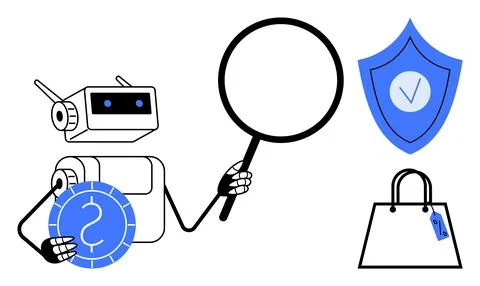 Robot Examining E-commerce Security and Shopping Protection for Online Tran.. Stock-Illustration