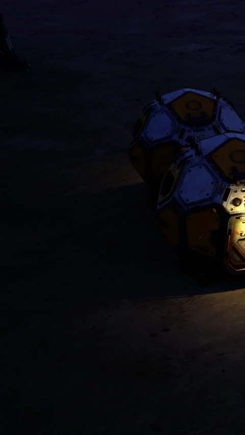 Robot explores dark terrain, showcasing its unique design and function 스톡 동영상 331828601