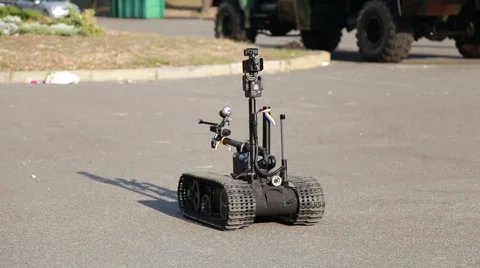 Robot for the explosions on the remote control Stock Footage 56205004