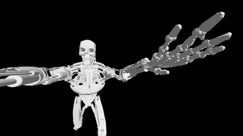 The robot extends his hand forward. 3D anamorphic. Stock Footage 270418978