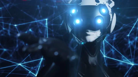 The robot extends an open palm to the person offering help Stock Footage 268002847