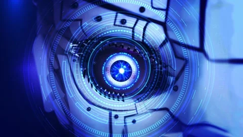 Robot eye Artificial intelligence robot eye plexus interactive digit symbol Stock Footage 333970518