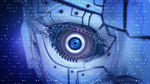 Robot eye futuristic vision system artificial intelligence Virtual surveillance Stock Footage 333971972