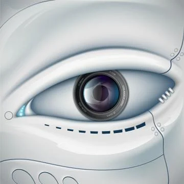 Robot face with the camera lens in the eye. Stock vector futuris Stock Illustration