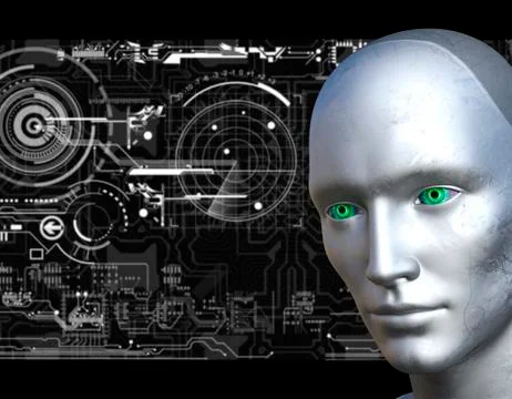 Robot face with electronic circuits background Stock Illustration