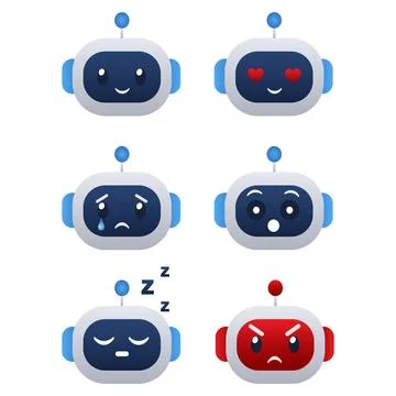 Robot face emoji set vector emotions icons for chatbot or AI. Vector illust.. Stock Illustration