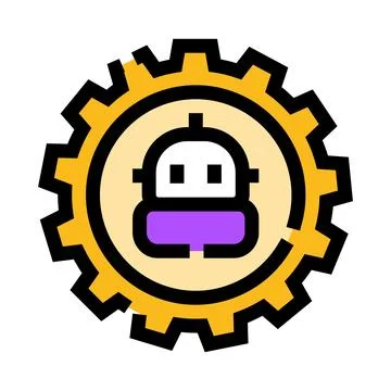 Robot face in gear icon representing automation Stock Illustration