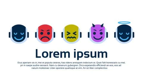 Robot Face Icons Set Smiling Faces Different Emotion Collection Robotic Emoji Stock Illustration