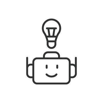 Robot Face with Idea Bulb, icon in line design. Robot, face, idea, bulb 库存插图