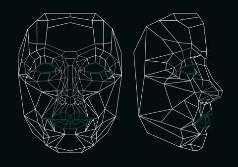 Robot face line art: front and side. geometrical. Illustrazione stock