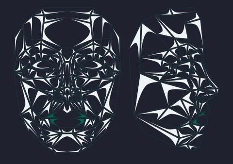 Robot face line art: front and side. geometrical. 스톡 일러스트